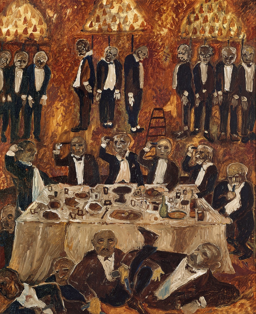 Friedrich Dürrenmatt, Letzte Generalversammlung der Eidgenössischen Bankanstalt, 1966, Öl auf Leinwand, 72 x 60 cm, Sammlung Centre Dürrenmatt Neuchâtel © CDN/Schweizerische Eidgenossenschaft.