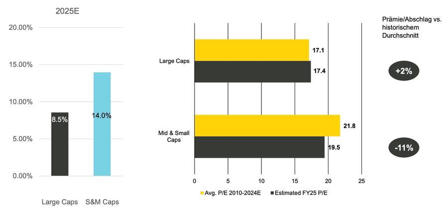 Bewertungsvergleich zwischen Schweizer Mid- und Small-Caps und Large Caps